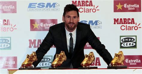 leo messi receives the fourth golden shoe of his career equals cristiano ronaldo footballnus