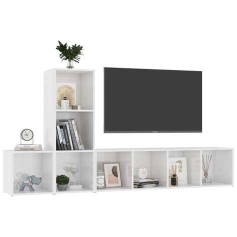 3 Piece Tv Cabinet Set High Gloss White Chipboard