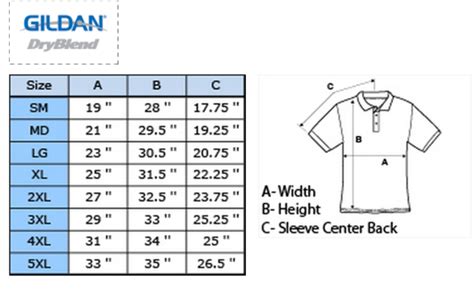 Mens Polo Shirt Size Chart