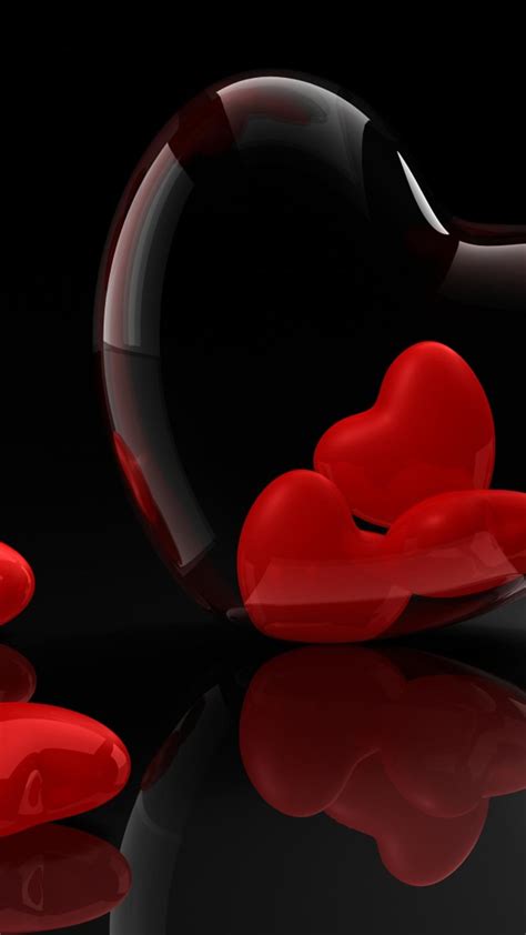 Many 3d Red Hearts On Black Background Wallpaper Download 1080x1920