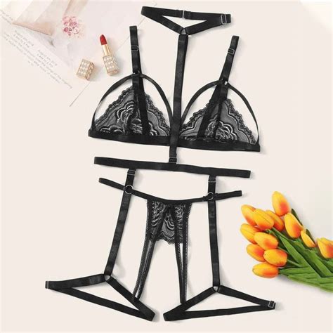 Limea New Women Plus Size Lace Lingerie Brathonggarter Underwear Set Black Sleepwear Lazada Ph