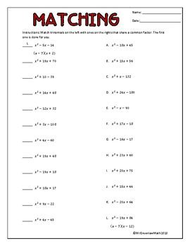 Factoring Trinomials when a = 1 Worksheet by Mr Greenlaw Math | TpT
