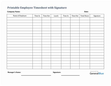 Printable Employee Timesheet With Signature In Pdf