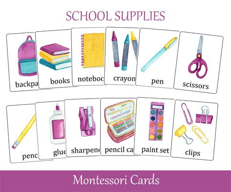 School Supplies Montessori Three Part Cards Back To School Etsy