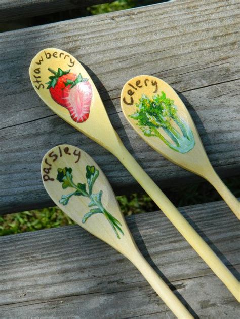 Spring Garden Marker Wood Spoons Custom By Catherinelapointe Wood