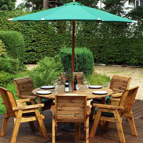 Sale ends in 18 hours. Six Seater Circular Wooden Garden Dining Set with Green ...