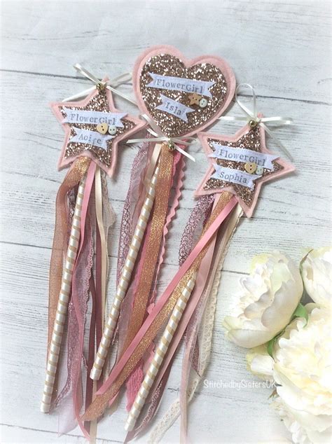 flower girl wand rose gold flower girl wand lace flower girls lace flowers personalized