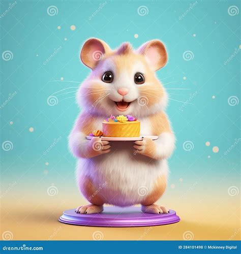 Hamster Having A Birthday Celebration With Colorful Party Supplies