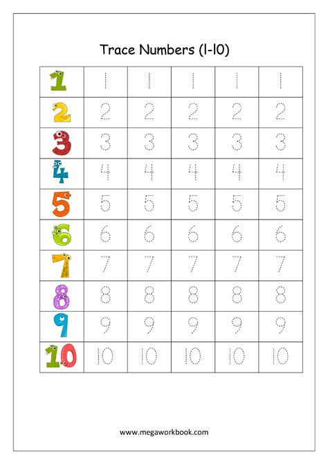 Tracing Numbers 1 10 Worksheets