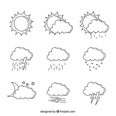 Premium Vector Hand Drawn Collection Of Clouds In Different Weather