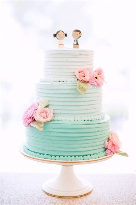 Aqua Ombre Buttercream Wedding Cake With Pink Sugar