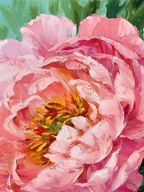 Original Oil Pink Peony Painting Stretched Board Floral Wall Etsy
