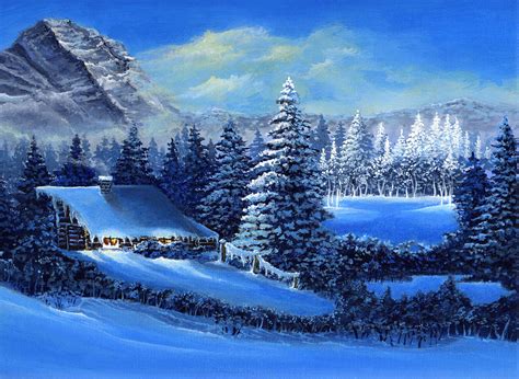 Winter Cabin Painting By Bonnie Cook