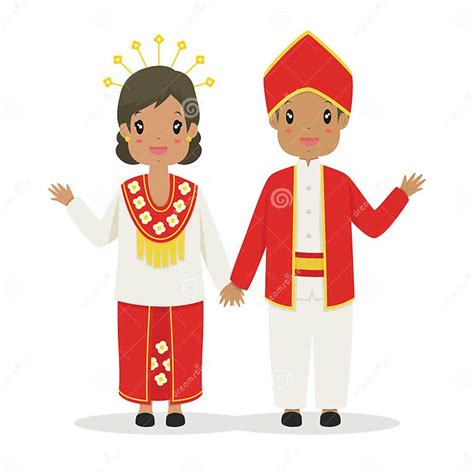Cute Couple Wearing Maluku Indonesia Traditional Dress Vector Stock