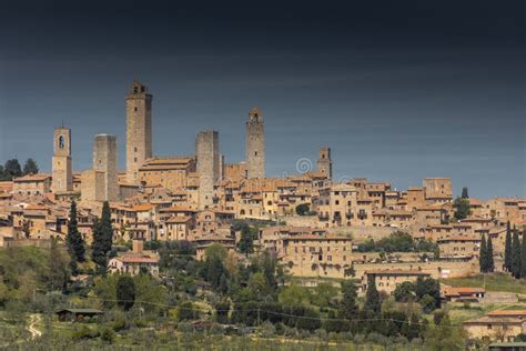 beautiful cityscape with the medieval towers of san gimignano town in tuscany italy stock image