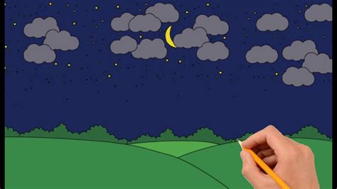 How To Draw A Night Sky With Stars And Half Moon Step By Step Easy