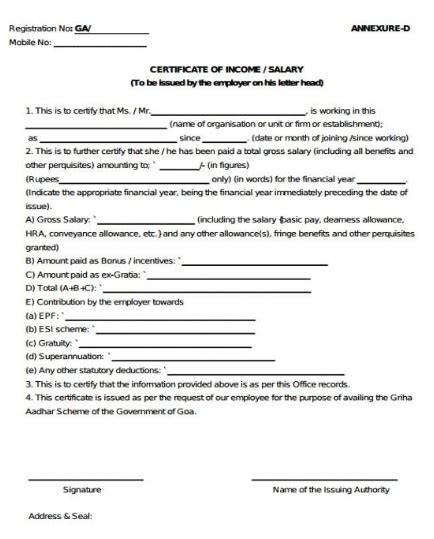 Income certificate is a document issued by the village administrative officer that would have to be produced before the state government for availing while providing an income certificate, the income of the family would be assessed. Salary Certificate Formats | 21+ Free Printable Word, Excel & PDF Templates, Forms, Samples