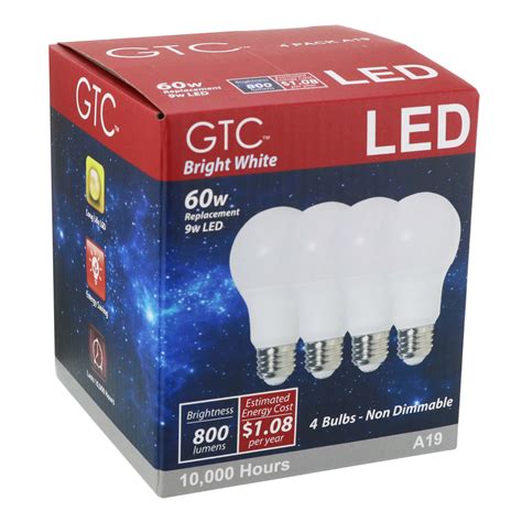 Gtc Led 60 Watt A19 Bright White Light Bulbs Shop Light Bulbs At H E B
