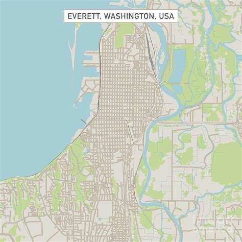 Everett Washington Us City Street Map Digital Art By Frank Ramspott