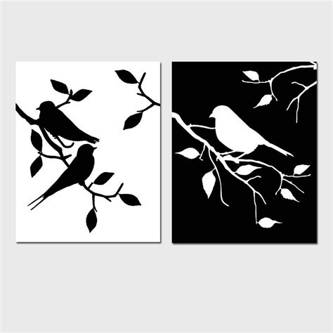 Black And White Bird Art Black And White Bird Prints Set Of Etsy