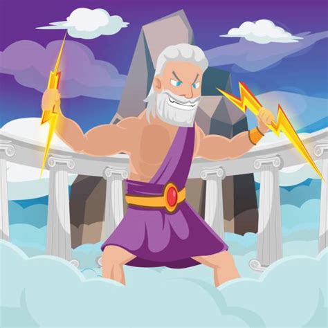Cartoon Zeus Holding Thunderbolt Illustrations Royalty Free Vector