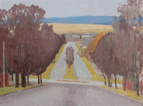 a drawing of a road with trees on both sides