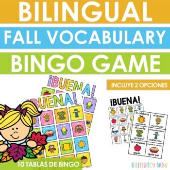 Bilingual Fall Vocabulary Bingo Game Juego de lotería by Biliteracy Now