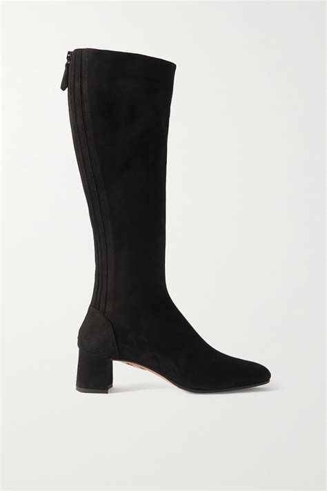 aquazzura saint honore suede mid calf boots in black modesens
