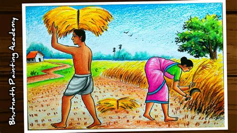 Agriculture Drawing Of Farmer Working In The Field Youtube