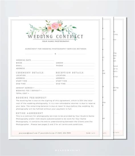 Wedding Photography Contract Template Client Booking Form Etsy