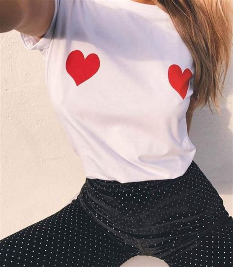 Hipster Casual Tumblr Red Letter T Shirt Heart Nipples Tee High Quality