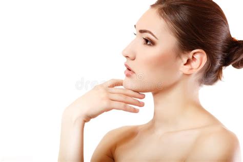 Portrait Of Beautiful Young Woman Face In Profile Stock Photo Image
