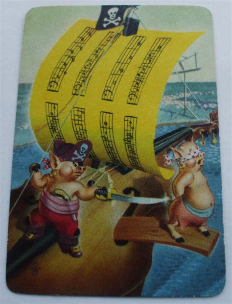 1 Vintage Swap Playing Cardblank Back Musical Pirate Pigs Walking