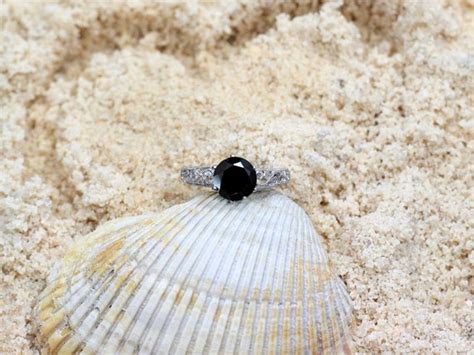 Vintage Black Spinel Engagement Ring Polymnia Antique Filigree
