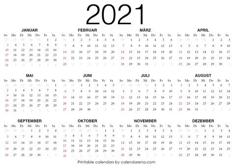 2021 Kalender Zum Ausdrucken Calendarena