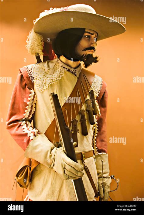Model Of Spanish Musketeer Soldier With An Matchlock Musket Or Arquebus
