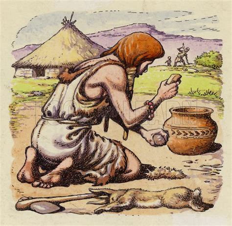 Early Man Creating Fire From Flints Stock Image Look And Learn