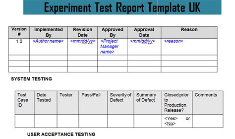 Experiment Test Report Template Uk Doc Project