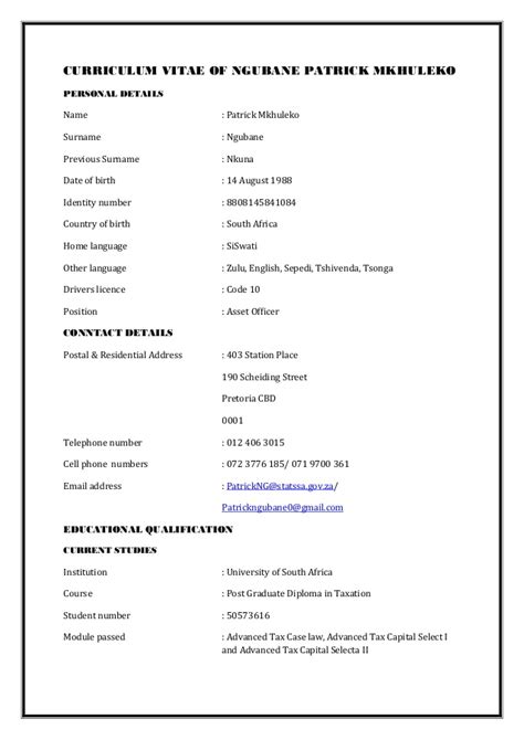 It is important to note that cvs vary. NGUBANE PM 'S CV 1. (PROFESSIONAL ACCOUNTANT SOUTH AFRICA)