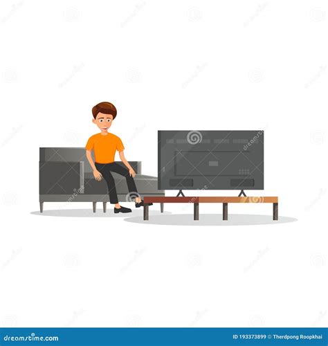 Flat Design Of Cartoon Character Of Man Is Watching Tv Stock Vector