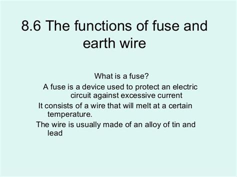 Functions Of Fuse And Earth Wire