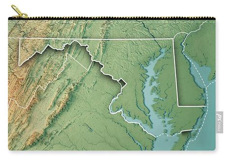 Maryland State Usa 3d Render Topographic Map Border Carry All Pouch For