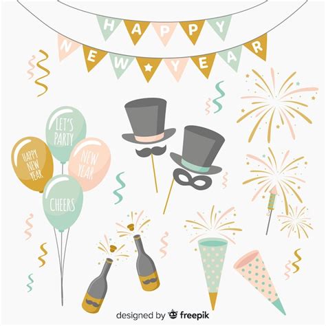 Free Vector New Year Party Element Collection In Flat Design