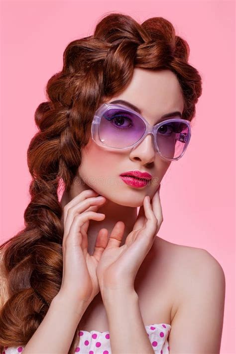 Beautiful Girl With Bright Make Up And Sunglasses Stock Image Image