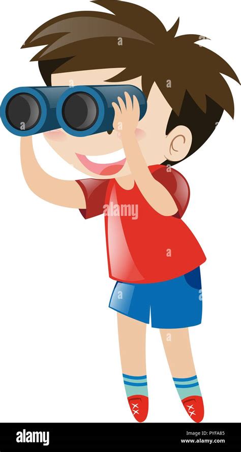 Little Boy Using Binocular Illustration Stock Vector Image And Art Alamy