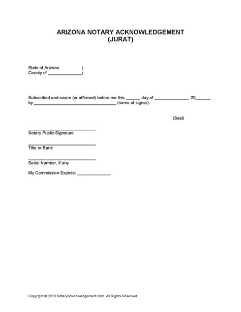 Free Arizona Notary Acknowledgement Forms PDF Word