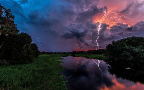 Download Reflection Nature River Cloud Storm Dark Lightning Sky Hd
