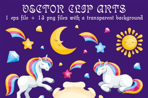 Magical Unicorns Vector Clip Arts By Olga Belova Thehungryjpeg