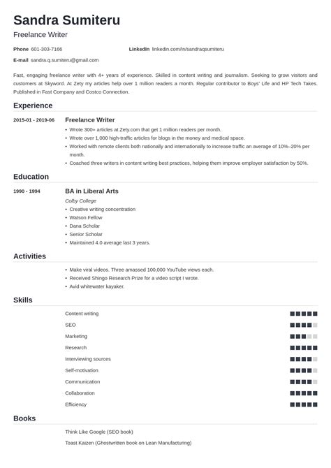 Freelance Writer Resume Sample Template And Guide