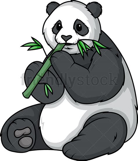 Panda Bear Eating Bamboo Cartoon Clipart Vector